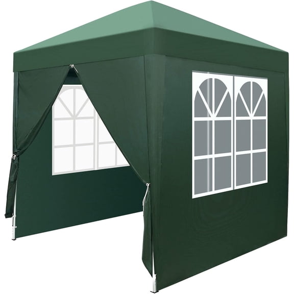 HaloHarness 6.5x6.5ft Pop Up Canopy Tent, Outdoor Instant Shelter Folding Canopy with 4 Side Walls and Carry Bag for Commercial Events, Party, Backyard BBQ, Camping Green