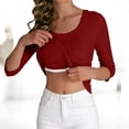 thumbnail image 2 of yillto 3/4 Sleeve Shirt for Womens Basic Tee with Bra Ribbed Round Neck Pullover Slim Undershirts, 2 of 7