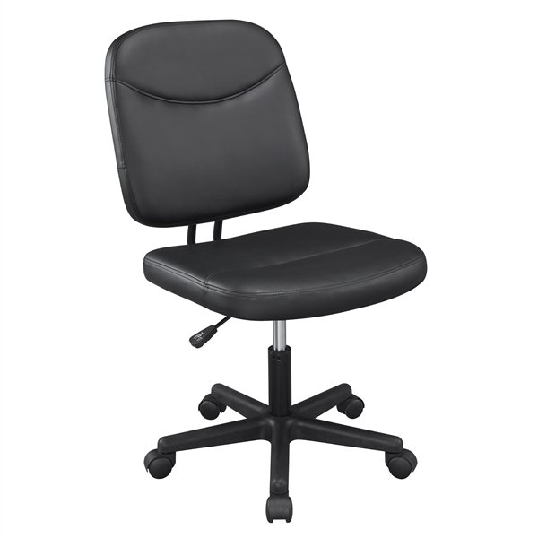 Easyfashion Adjustable Armless Faux Leather Office Chair, Black