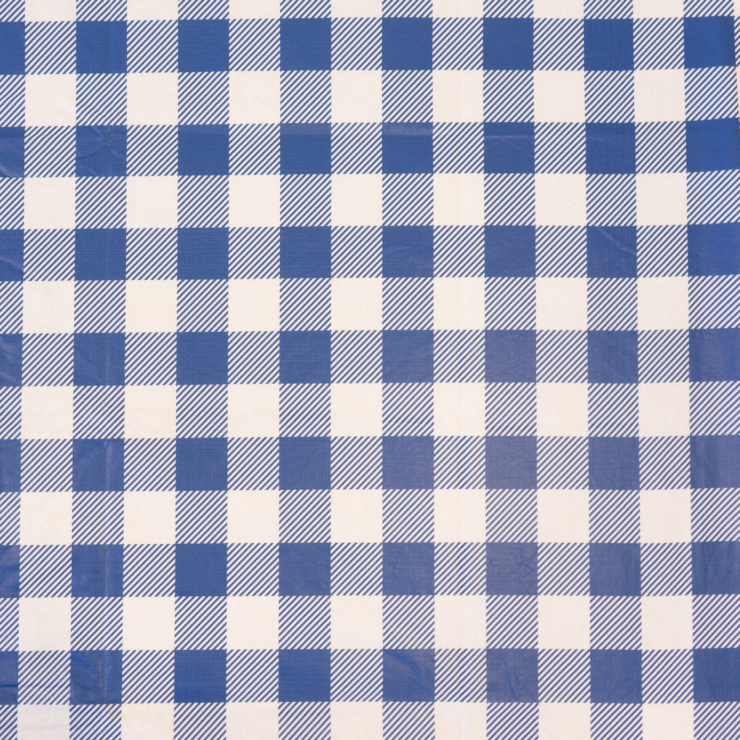 Waverly Inspirations Elastic Fitted Vinyl Table Cover With Flannel Backing, 6Ft Table, 72" x 30", Gingham Blue , 1 PK