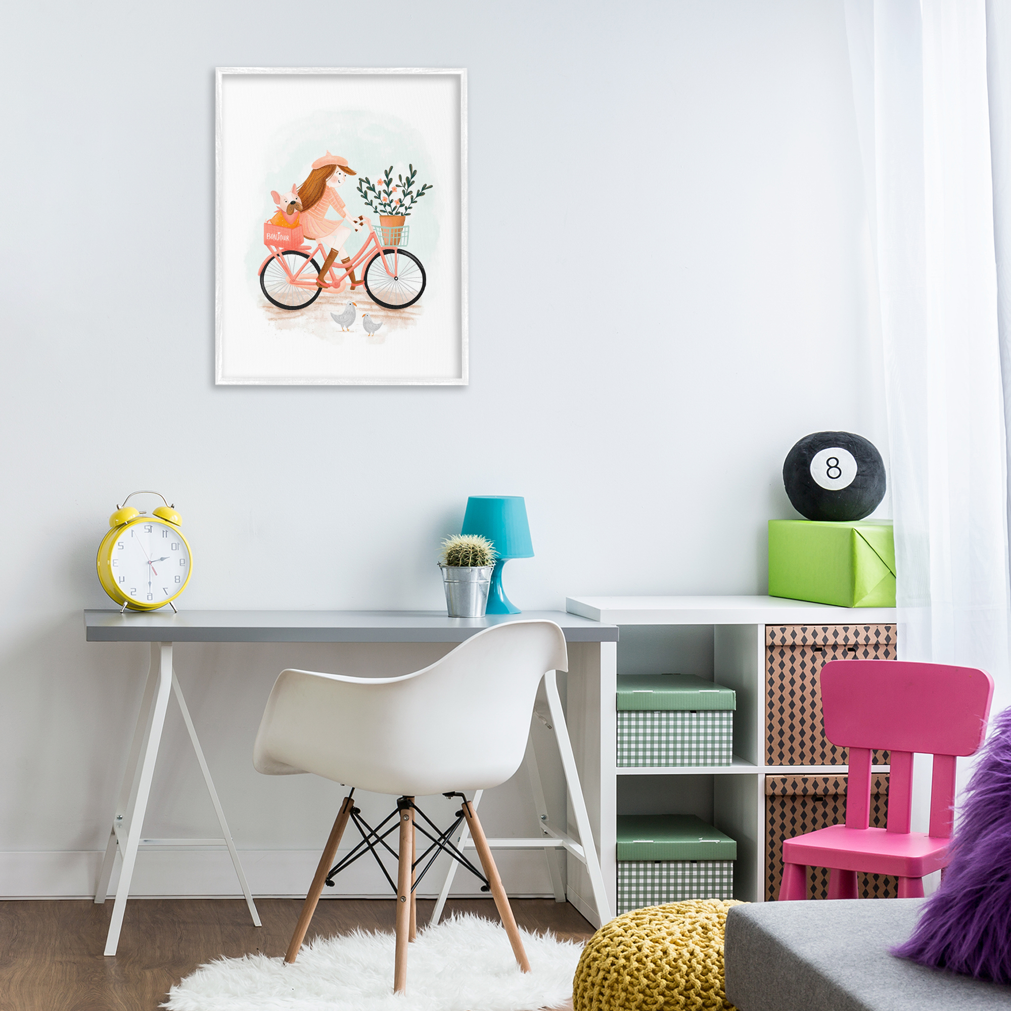 Stupell Industries Paris Girl on Bike Novelty Painting White Framed Art Print Wall Art, 24 x 30