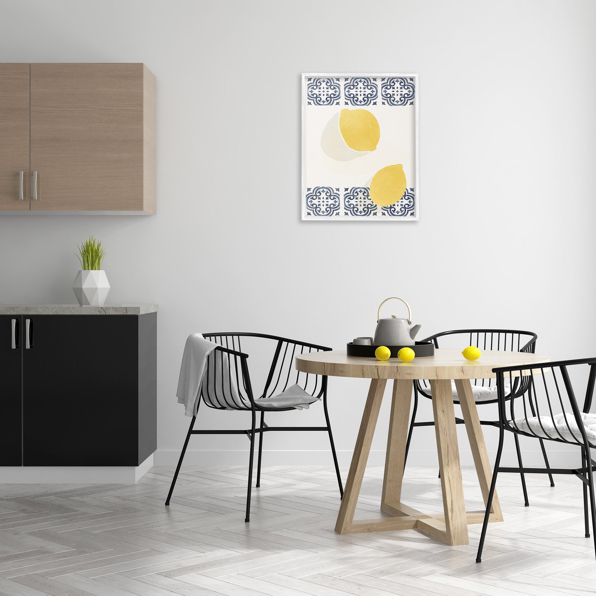 Stupell Industries Modern Lemons with Pattern Food & Beverage Painting White Framed Art Print Wall Art, 24 x 30