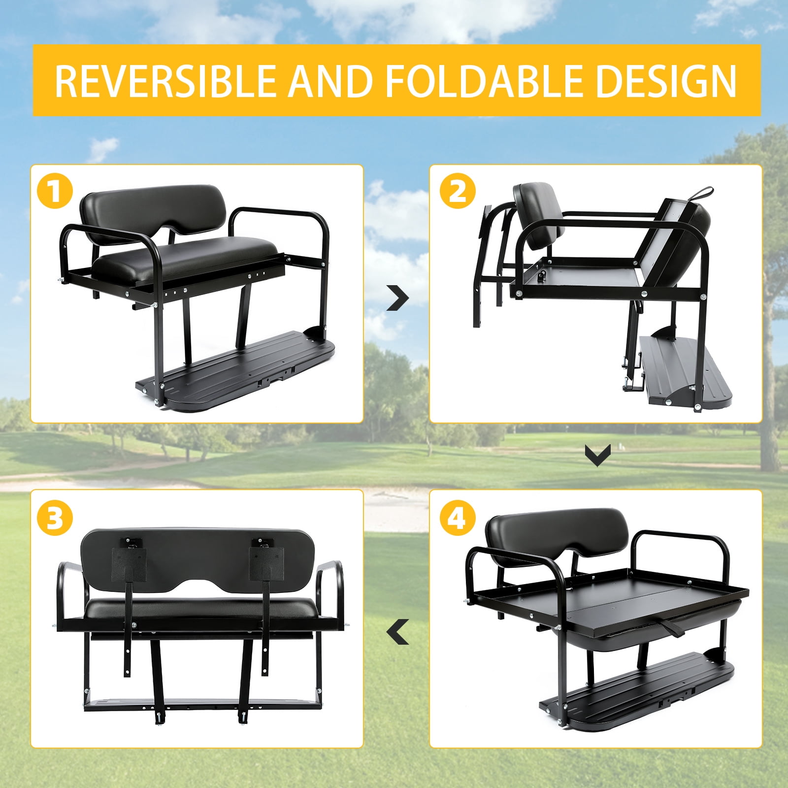 Kojem Rear Seat for Pre-1994 EZGO Marathon Golf Cart Flip Folding Rear Seat Back Kit Black