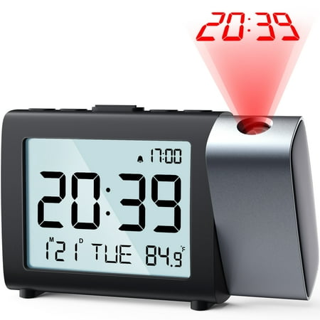 VOCOO Projection Alarm Clock for Bedroom,Digital Black LCD Clock with Projection on Ceiling Wall for Kids Elderly Adults (with US Power Adapter)