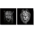 thumbnail image 3 of PixonSign Canvas Print Wall Art High Contrast Leopard & Lion Close-Up Animals Wildlife Photography Realism Romantics Dramatic Dark Black and White for Living Room, Bedroom, Office - 24"x24" x 2, 3 of 5