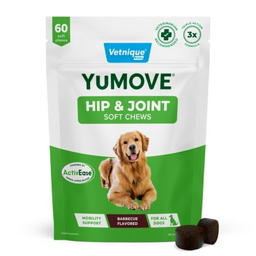 Vetnique Labs YuMove Hip and Joint Soft Chews, Barbecue Flavored, Supplements for Adult Dogs, 60 Count