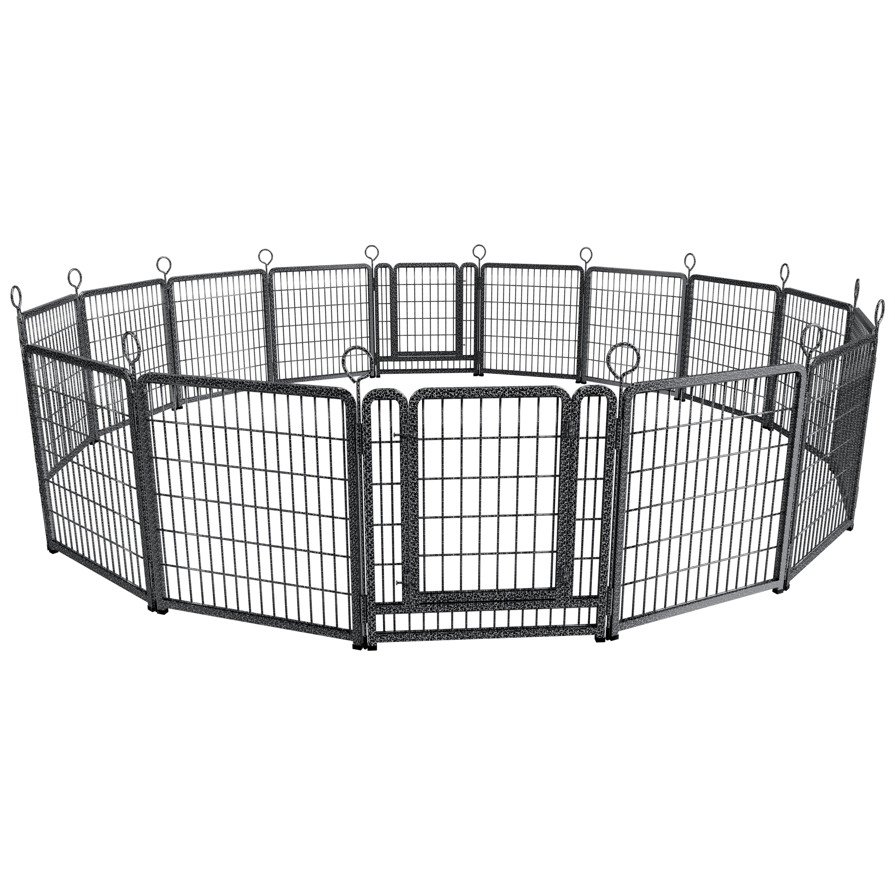 Dog Playpen Outdoor Extra Wide 16 Piece Panels Heavy Duty Dog Fence 40" Height Anti-Rust with Doors Portable for RV Camping Yard, Total 37FT, 111Sq.ft, Snowy Black