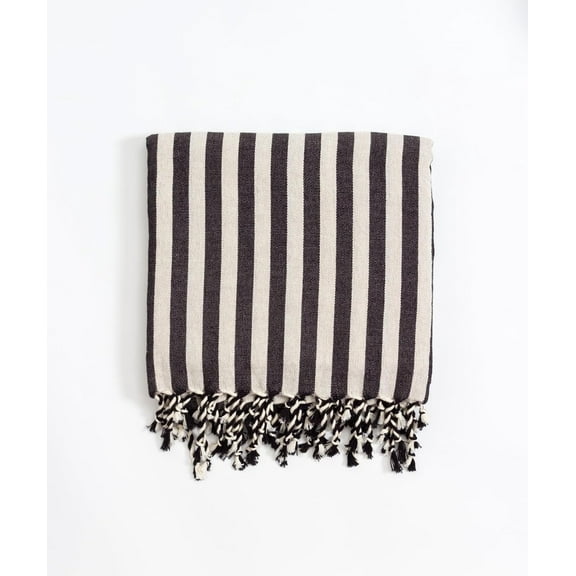 Black Striped Beige Beach Towel Sets for Family, Natural Large Bathwel, Linen & Cotton Multi Purpose Throw, Gift for Bridesmaid