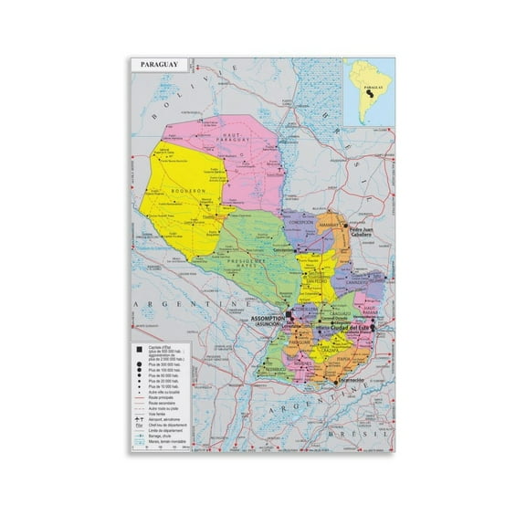 Paraguay Map Posters Artworks Canvas Poster Room Aesthetic Wall Art Prints Home Modern Decor Gifts 20x30inch(50x75cm)