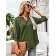 thumbnail image 2 of ZHENWEI Women's 3/4 Sleeve Henley V-Neck Button up Pleated Back Blouses Swiss Dot Blouse Tops Shirts, 2 of 7