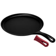 Cuisinel Cast Iron Round Griddle – Preseasoned  10.5” Pan with Handle Grip