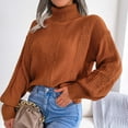 thumbnail image 4 of HAPIMO Women's Long Sleeve Sweater Casual Turtleneck Chunky Knit Loose Fit Oversized Pullover Winter Solid Jumper Tops Teen Girls Clothes Brown M, 4 of 7