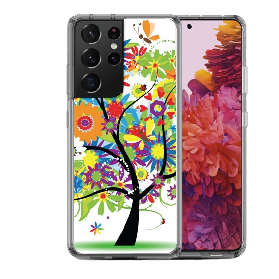 Shockproof Hybrid Bumper Phone Case for Samsung Galaxy S21 Ultra, by OneToughShield ® - Colorful Tree