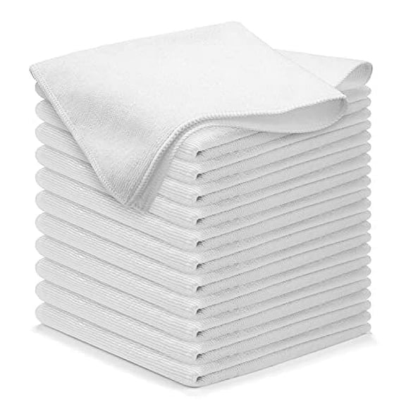Microfiber Cleaning Cloth for Cars - White - 12 Pcs (12.5"x12.5") - High Performance - Ultra Absorbent Microfiber Towel Cleaning Rags