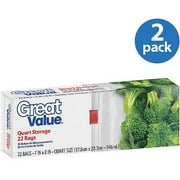 Great Value Storage Zip-Close Quart-Size Bags, 22 count (Pack of 2)