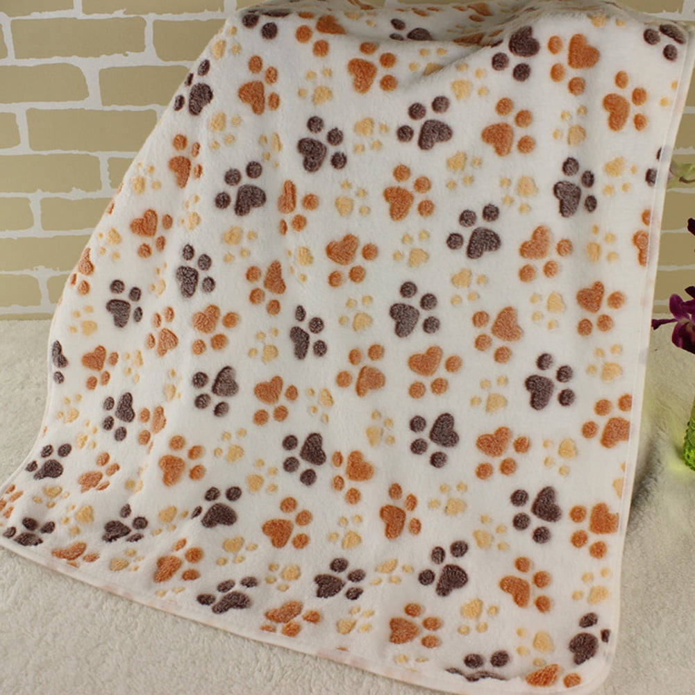 Pet Blanket Dog Cat Coral Fleece Paw Print Supplies Cute Warm Mat Bed