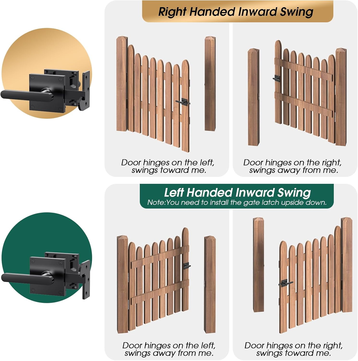 Double Side Gate Latch, Heavy Duty Gate Latch for Wooden Fence, Black Fence Gate Latch with Handles for Wooden Gates, Pool Gate, Backyard, Garden