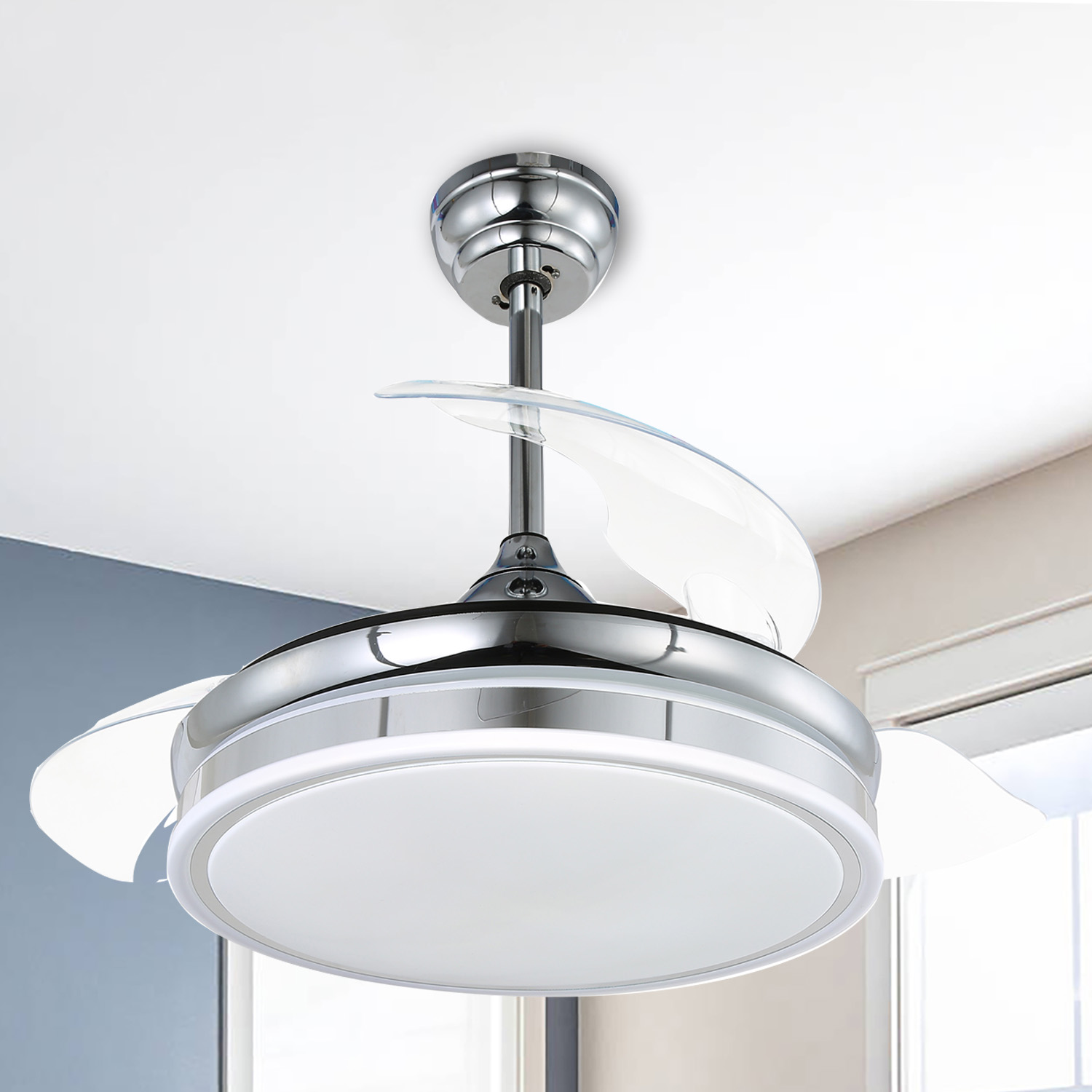 Cusp Barn 36 Inch Retractable Ceiling Fan with Lights and Remote