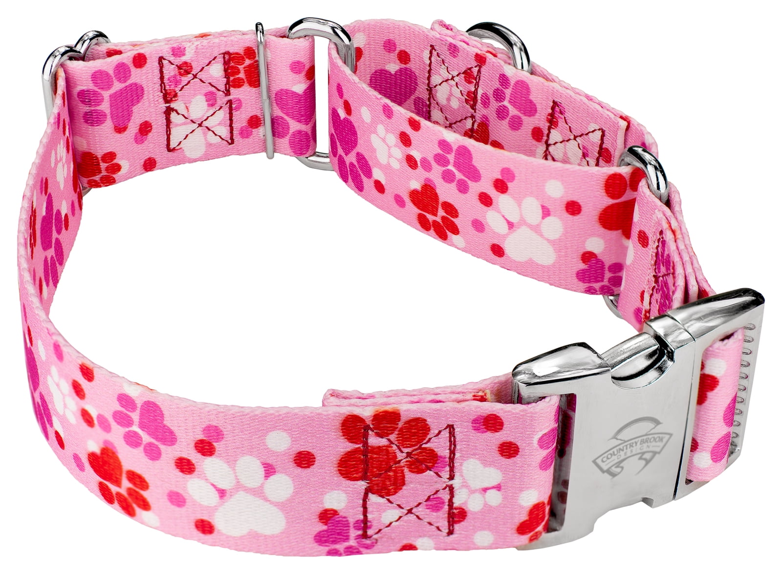 Country Brook Petz® 1 1/2 inch Puppy Love Martingale with Premium Buckle Dog Collar, Large
