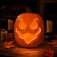 thumbnail image 2 of Halloween Large Pumpkin Decoration, Halloween Jack O Lantern Pumpkin Light with Glowing Cutout Design, Pumpkin Ornament for Indoor Outdoor Party Holiday Display Decor, 2 of 7