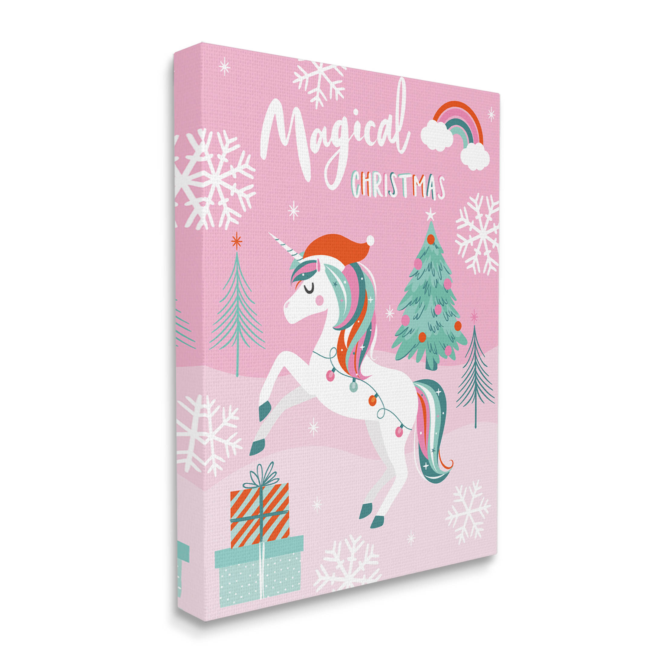 Magical Christmas Pink Unicorn Holiday Graphic Art Gallery Wrapped Canvas Print Wall Art