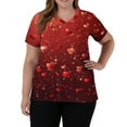thumbnail image 5 of Women's Valentine's Day Scrubs Top Love Heart Printed Plus Size Scrubs Short Sleeve V-Neck Working Uniform Valentine's Day Cartoon Pattern Scrub Tops with Pockets, 5 of 5