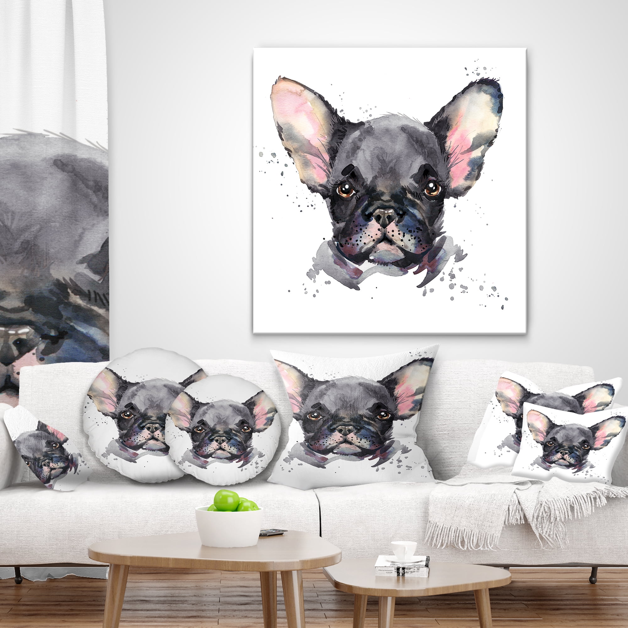 Designart Cute Watercolor Puppy Dog - Animal Throw Pillow - 16x16