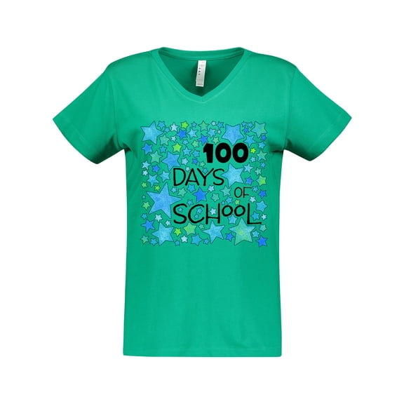 Inktastic 100 Days of School Stars in Blue Women's V-Neck T-Shirt