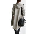 thumbnail image 4 of Mohiass Women's Trench Jackets Loose Winter Hooded Oversized Elegant Windbreaker Comfortable Jacket Plus Size Coat Outwear Light Gray 3XL, 4 of 4