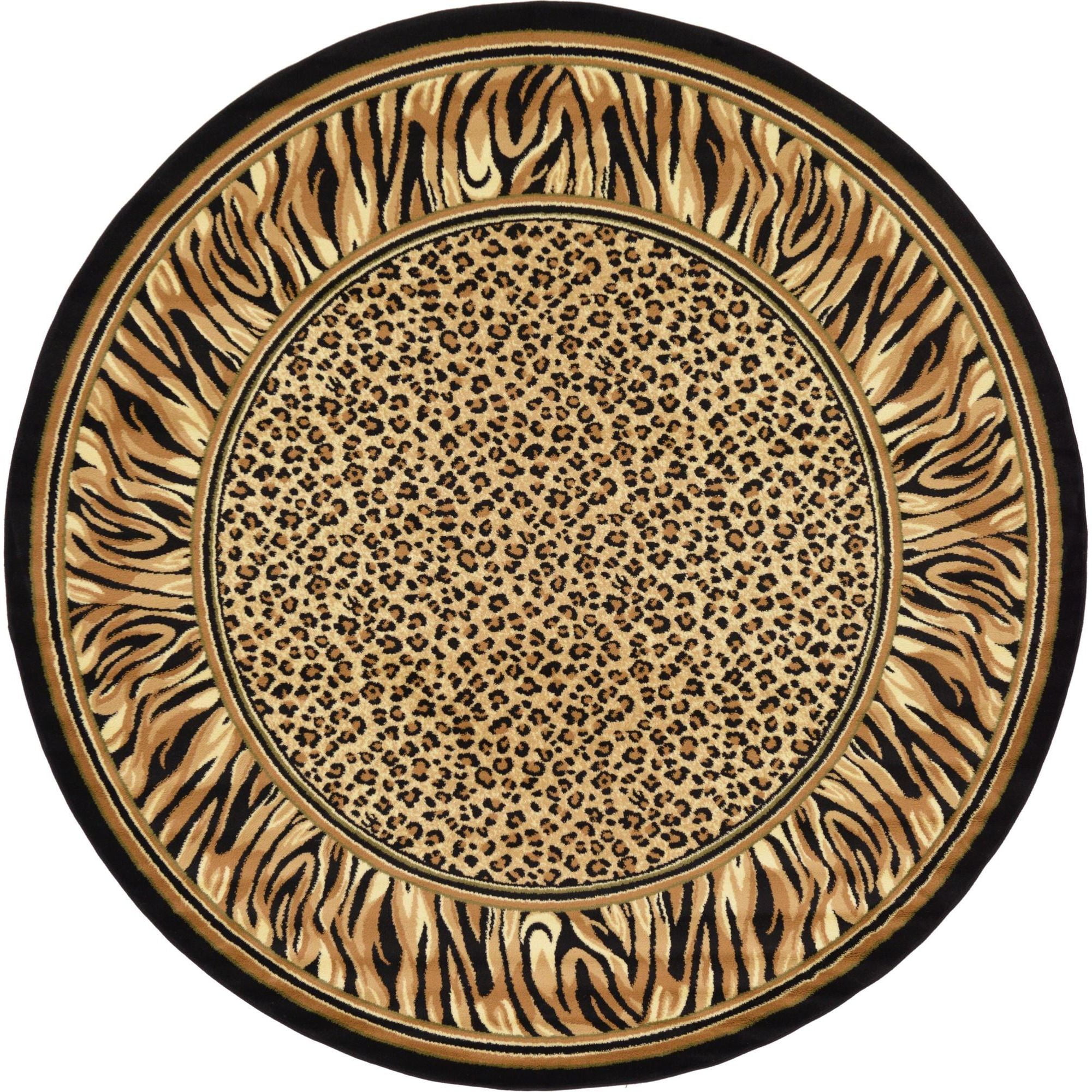 Unique Loom Indoor Round Animal Print Modern Area Rugs Brown/Beige