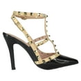 thumbnail image 4 of Forever Shoes Women Stiletto High Heels Pointy Toe Studded Pumps Ankle Strap Two Tone Biege Gold Accent STUDS-03 Black 7.5, 4 of 4
