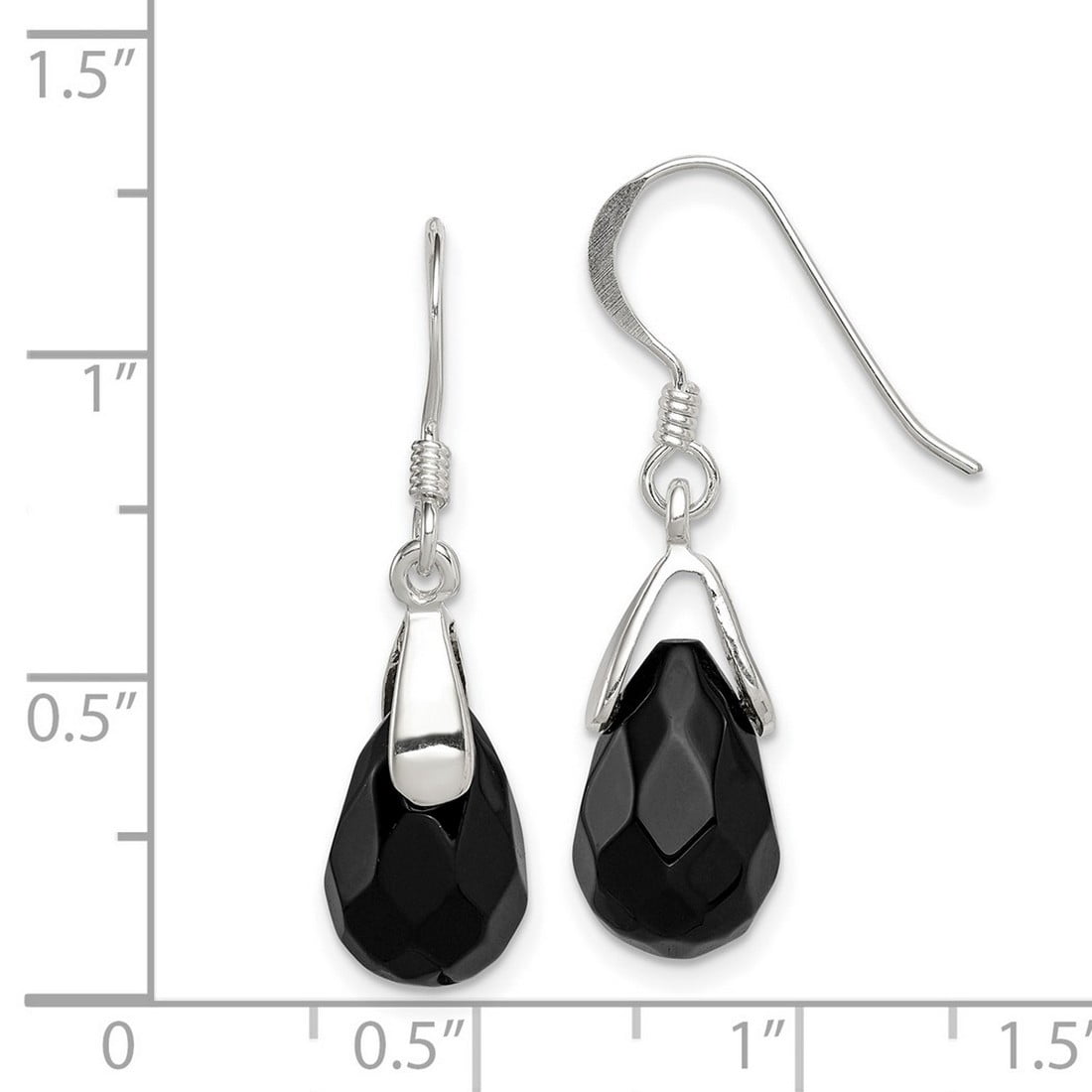 925 Sterling Silver Faceted Polished Shepherd hook Simulated Onyx Teardrop Earrings 30x8mm Wide Dangle Earring for Women
