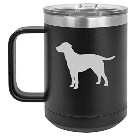 

15 oz Tumbler Coffee Mug Travel Cup With Handle & Lid Vacuum Insulated Stainless Steel Lab Labrador Retriever (Black)
