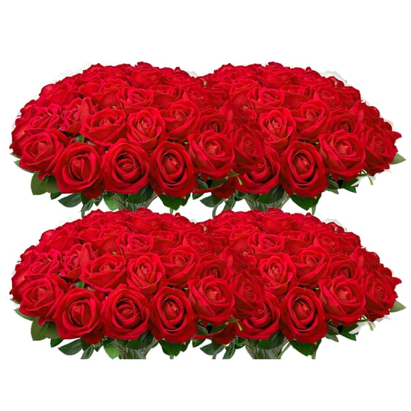 Flores artificiales Wondrus, 100 piezas, rosas rojas de terciopelo