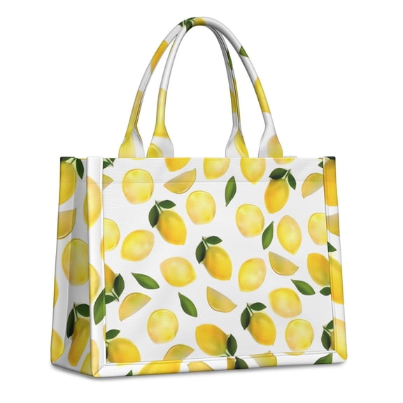 Large Capacity Tote Bag,Yellow Lemon Fruit Leaves White Pattern Handbag Fashion Luxury Tote Bag,15.7"x13"x 5.1" Inches,Laptop Compatible