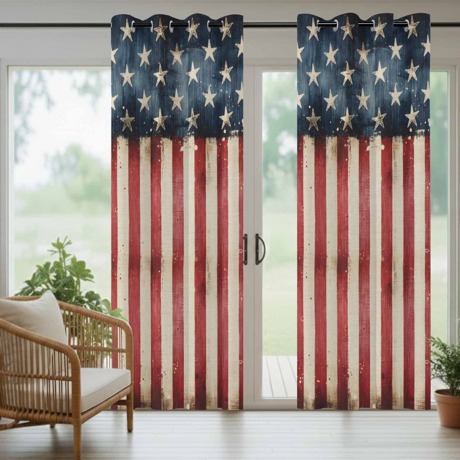 Retro American Flag Outdoor Curtains for Patio, 4th of July Independence Day USA Flag Sunshade Privacy Drapes Grommet Waterproof Outside Curtains for Porch/Cabana/Balcony 54"x 108", 1 Panel