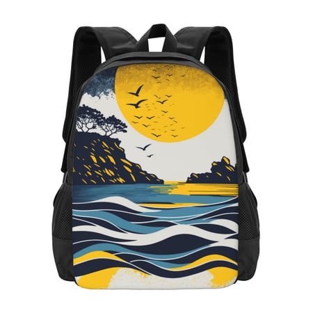 DouZhe Lightweight Backpack, Cartoon Ocean Beach Rocks Prints Travel Outdoor Hiking Bag School Bookbag Casual Daypack Backpacks for Women Men