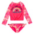 thumbnail image 1 of Hurley Girls' Long Sleeve Rash Guard 2-Piece Swimsuit Set, Hyper Pink, 3T, 1 of 2