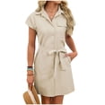 thumbnail image 4 of Caywon Women's Casual Fashion Solid Color Button Front Tie-Waist Lapel Short Sleeve Nightgown Classic Stylish Sleep Dress for Home Daily Use, 4 of 5