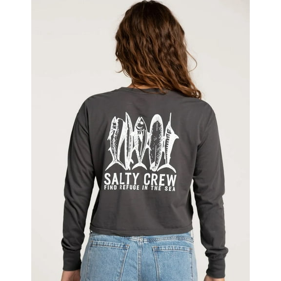 Salty Crew Women's Lateral Line Cropped Long Sleeve Tee T-Shirt (X-Small, Charcoal)