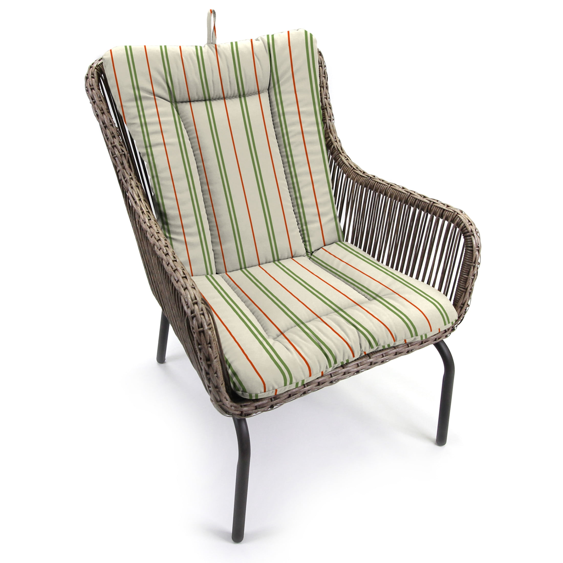 Jordan Manufacturing 38" x 21" Gallan Cedar Grey Stripe Rectangular Outdoor Wrought Iron Chair Cushion with Ties and Hanger Loop