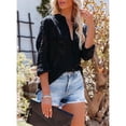 thumbnail image 4 of Blusa de oficina negra de botonadura sencilla, holgada, con cuello de encaje y manga larga, 4 of 7