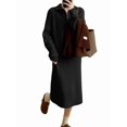thumbnail image 3 of Women'S Elegant Long Sleeve Lapel Knitted Fall Winter Over-The-Knee Sweater Dress with Zipper Black One size, 3 of 7