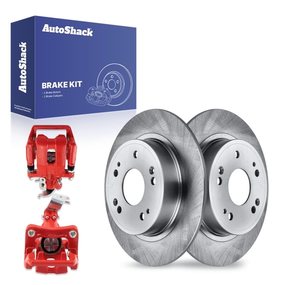 AutoShack Rear Brake Rotors Calipers Red | Replacement for 2008-2012 Honda Accord 2009-2014 Acura TSX 2.4L 3.5L V6 FWD | 4-PC Brake Kit
