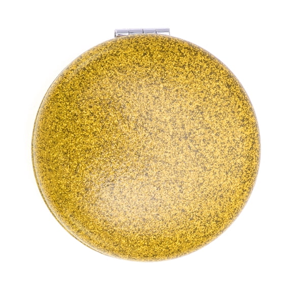 Unique Bargains 1 Pc Women Portable Round Makeup Mirror for Travel Vacation Gold Tone Aluminum Mirror PU Leather