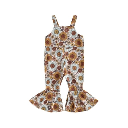 

Kids Girl Suspender Jumpsuit Summer Floral Print Sleeveless Rompers Flared Pants for Toddler