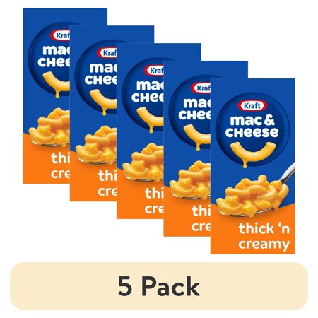 (5 pack) Kraft Mac and Cheese, 1 Box, for Easy Dinner or Dinner Sides, Thick 'n Creamy, No Artificial Flavors, Preservatives or Dyes, 7.25 oz