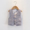 thumbnail image 2 of FamilyThread Boy's Formal Suit Vest Suit Button Vest Solid Color Waistcoat Vest Unique V-Neck Design with Pockets For 1-14Y, 2 of 3