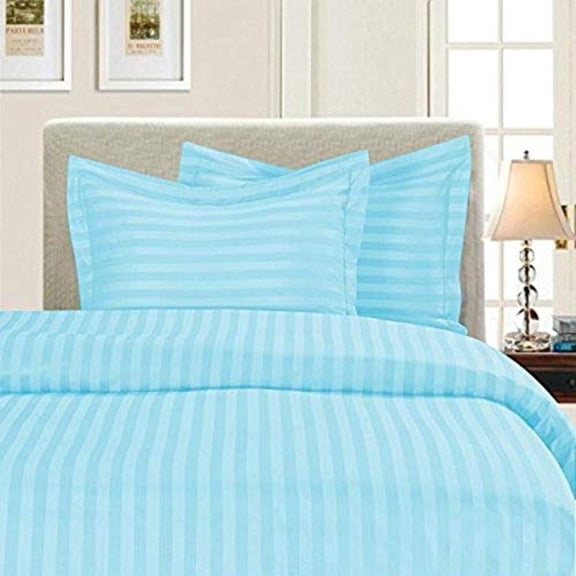 Elegant Comfort 3-Piece Damask Striped Duvet Cover Set, Wrinkle & Fade Resistant, 1500 Premium Microfiber, Soft & Silky, King/Cal-King, Light Blue/Aqua