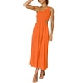 thumbnail image 4 of Women's Long A-line Dress, Summer Sleeveless One-shoulder Smocked Solid Color Cutout One-piece, 4 of 6